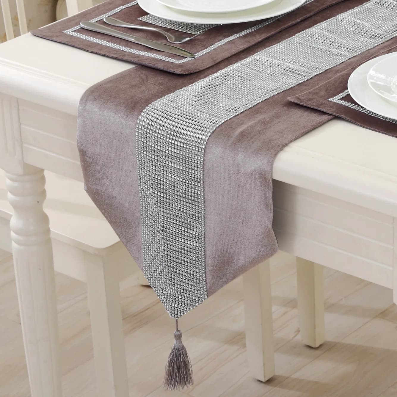Runner da tavolo in velluto argentato semplice copriletto moderno copriscarpe da corsa copriscarpe Runner da tavolo decorativo grigio Beige nero