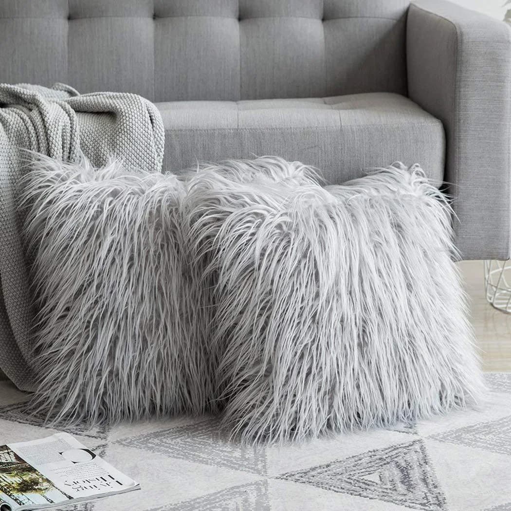 Soft long fur soft sofa pillow ins house decorative room winter pillow cover 45x45cm