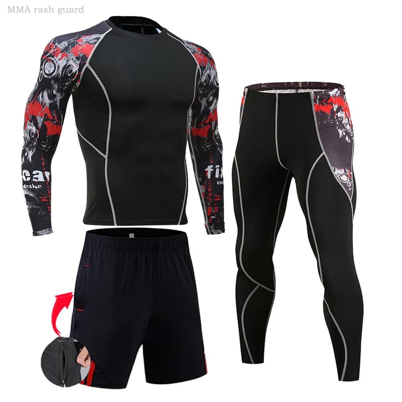 Uomo Sport Intimo termico Compressione Camicia a maniche lunghe Leggings da basket Jogging Strato base Rash Guard Tuta da uomo completo