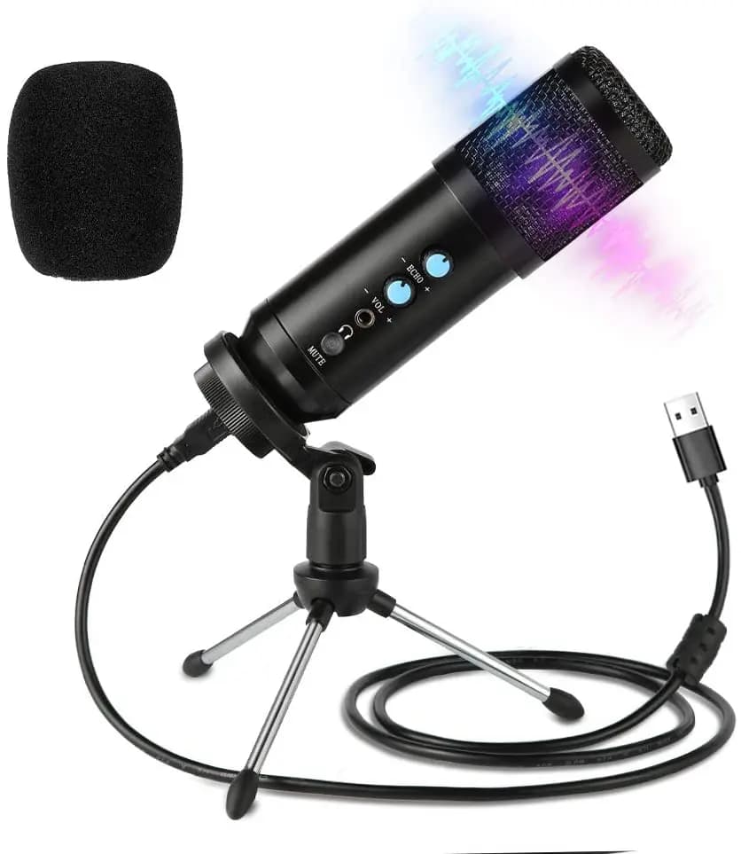 Microfono USB, microfoni a condensatore multiuso per Computer,Laptop, microfono Plug & Play con supporto da tavolo per giochi, registratori