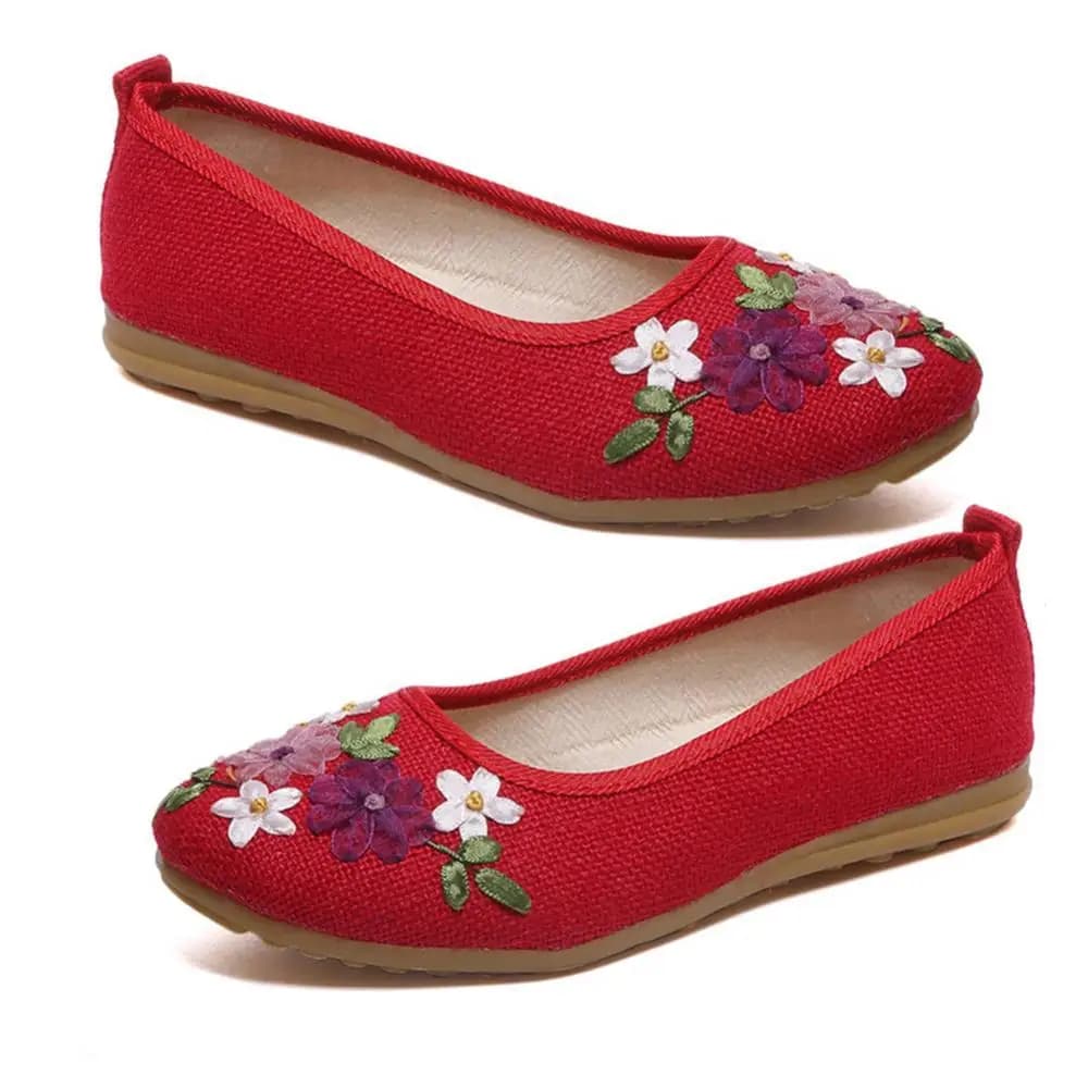 Mocassini da donna Vintage ricamati fiore Slip On punta tonda scarpe mocassini Ballerina Casual donna appartamenti 2021