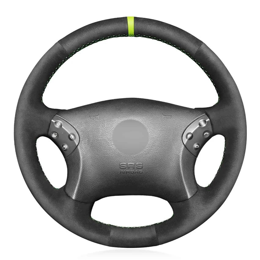 Black Suede Leather Seat Cover with Green Marker for Mercedes Benz W203 Class C 2001-2007
