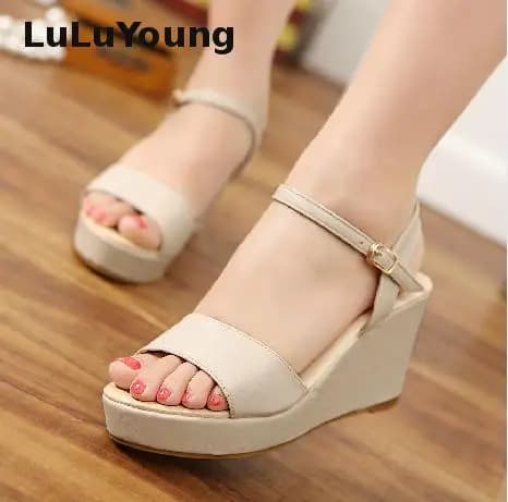Scarpe estive femminili con plateau in tinta unita sandali con zeppa da donna Open Toe