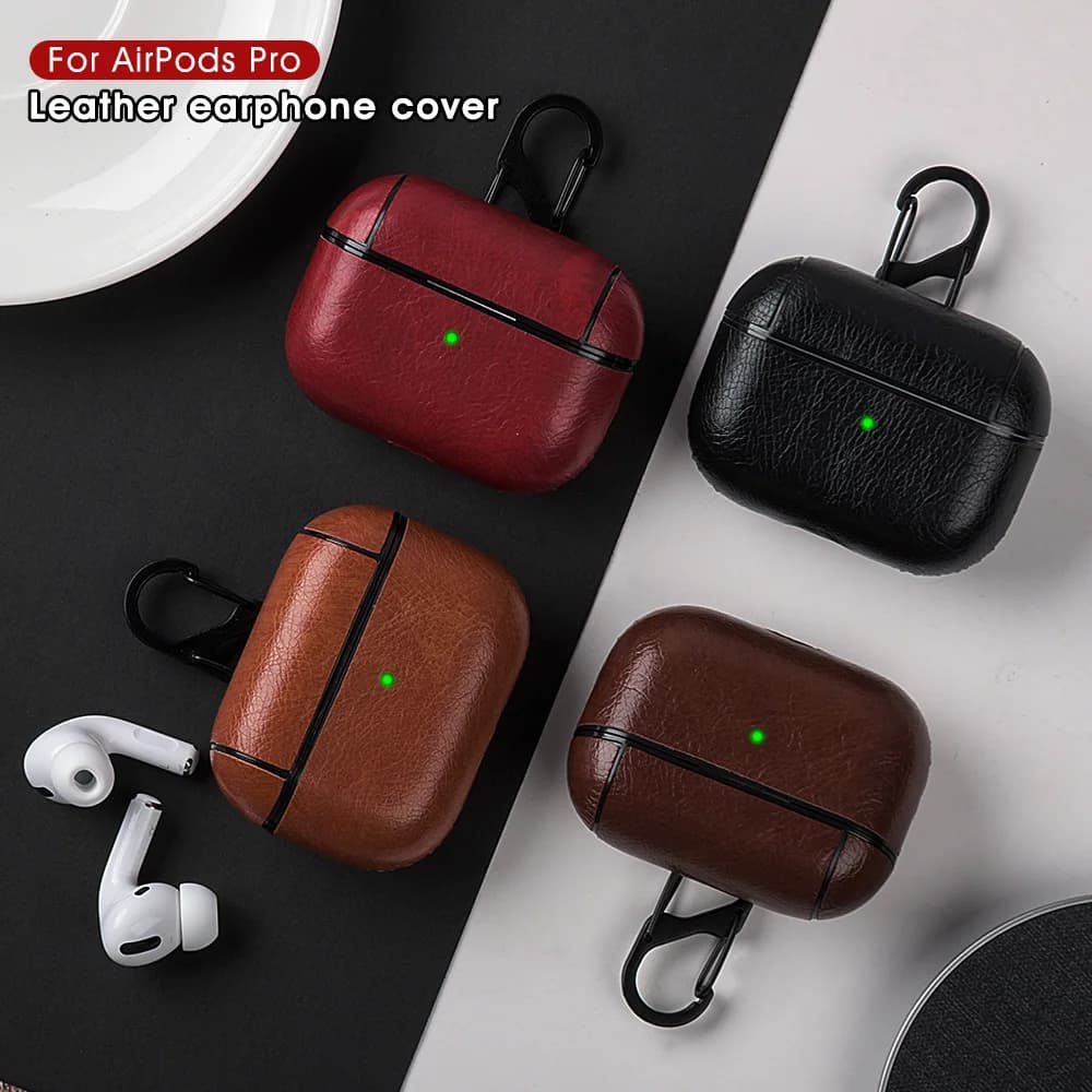 PU Leather Headphone Headset Case for Apple AirPods Pro with Hook Shock Cover for Air Pods 2 1 Headphone Charging Box Business Style