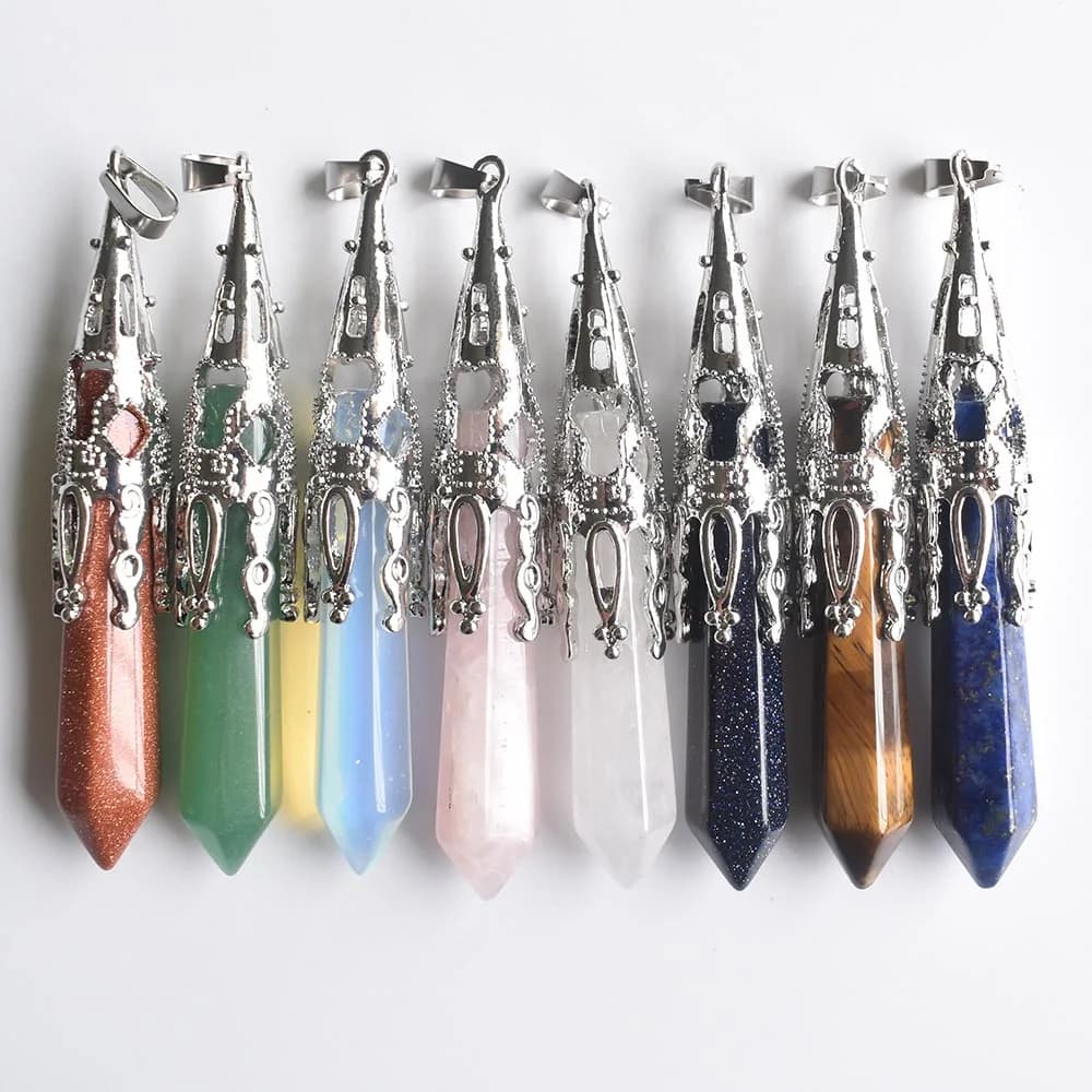 Retro Naturale Gioiello di Pietra Pendolo per Divinazione Wicca Birthstone Quarzi Opal Lapis Lazuli Naturali di Pietra Pendenti Con Gemme E Perle di trasporto del Commercio All'ingrosso 8 pz/lotto