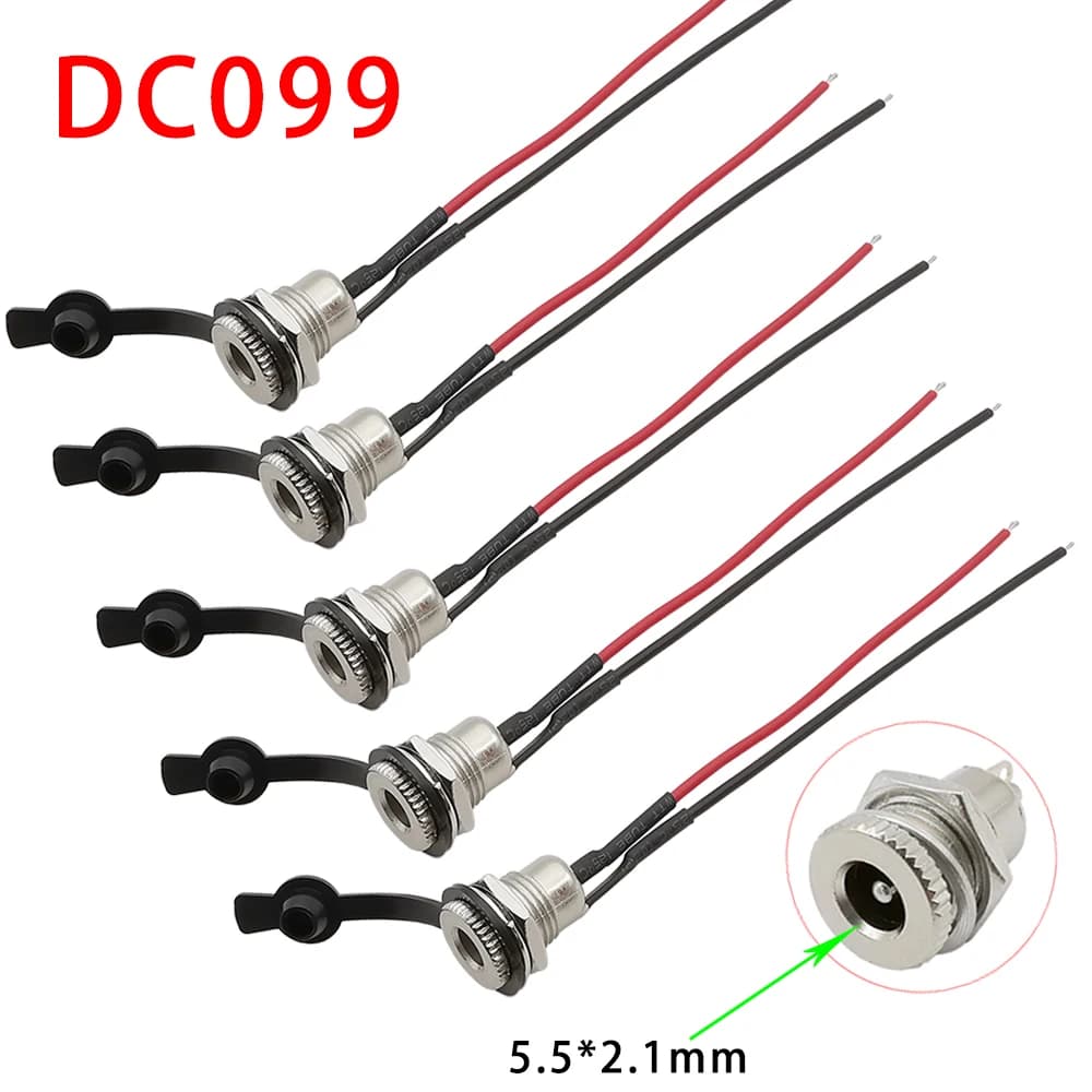 Cc DC-099 5.5x2.1mm female power supply connector Cc jack with 20AWG cable waterproof cap 10/15/20CM