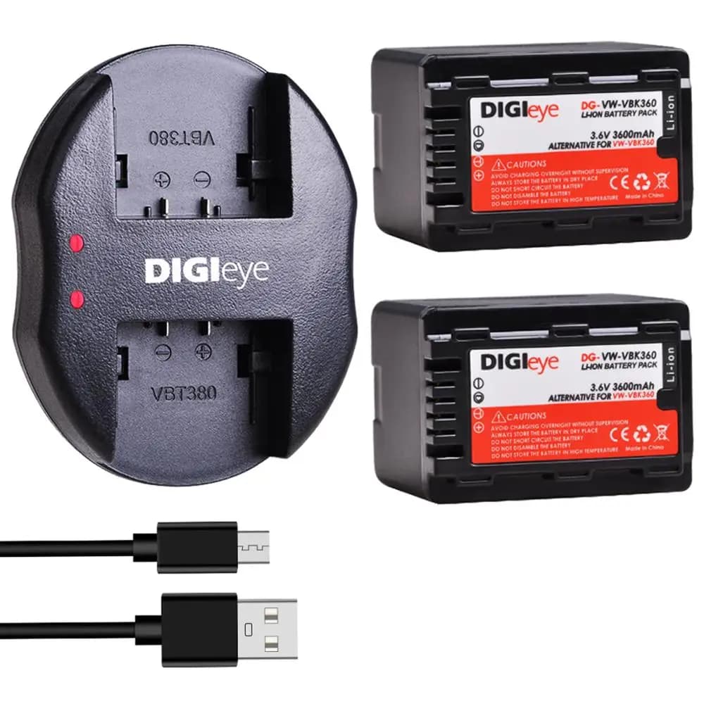 VW-VBK360 VBK360 Batteries + Dual USB Charger for Panasonic HC-V10 HC-V100 HC-V100M HC-V500 HC-V700 HC-V700M HDC-HS60