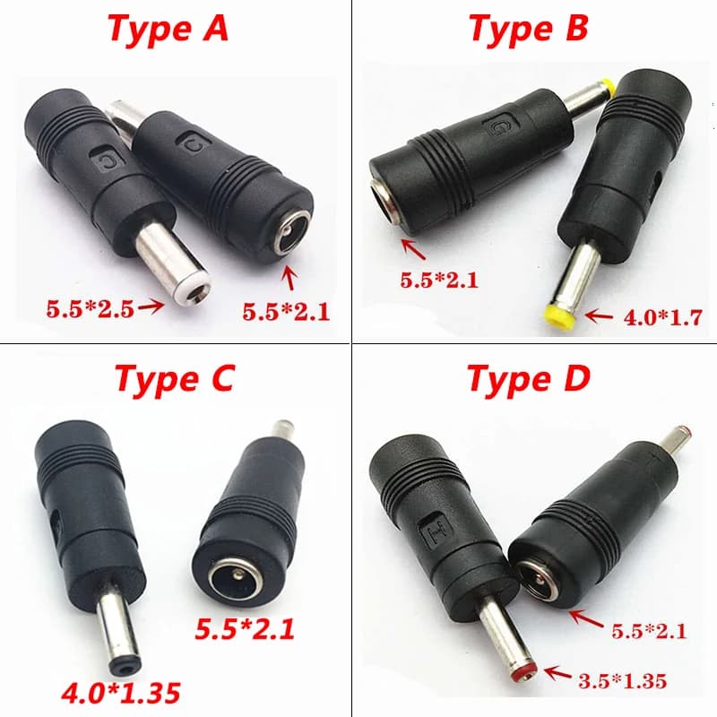 1/4pcs DC 5.5x2.1 MM connettori adattatore jack femmina a 5.5x2.5 、 4.0x1.7 、 4.0 × 1.35 、 3.5 × 1.35 MM adattatore di alimentazione punte maschio.
