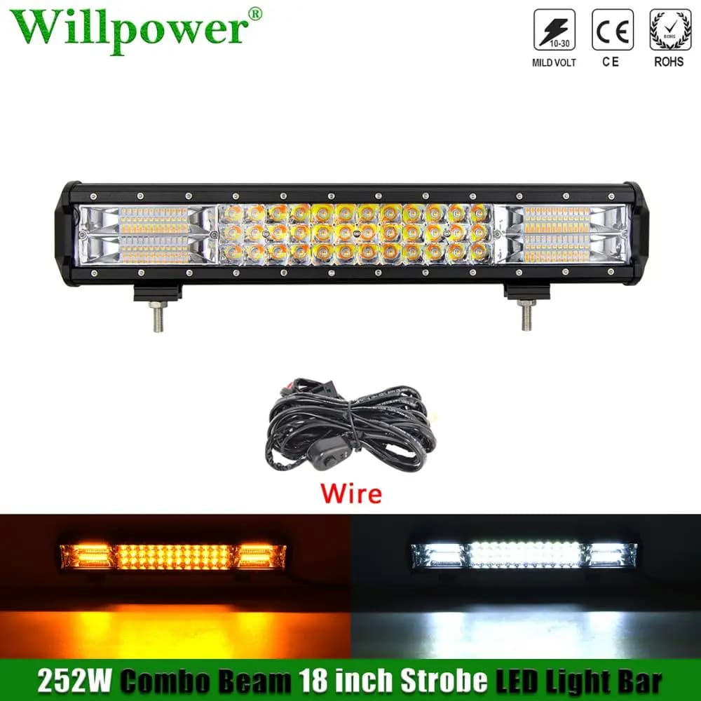 SUV Auto Bullbar 252W 18 "LED stroboscopico giallo bianco barra luminosa fuoristrada UTV 4x4 camion pick-up doppio colore Flash lampada di guida fendinebbia