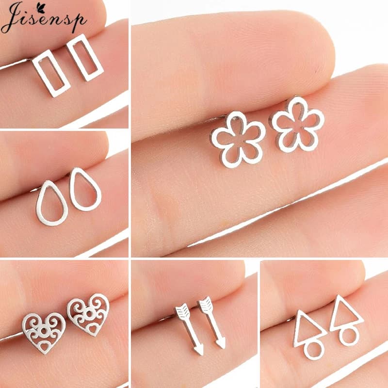 Bellissimi orecchini a forma di fiore in acciaio inossidabile per le donne Trendy Dropwater Square Arrow Triangle Orecchino a perno Commercio all'ingrosso di gioielli penetranti