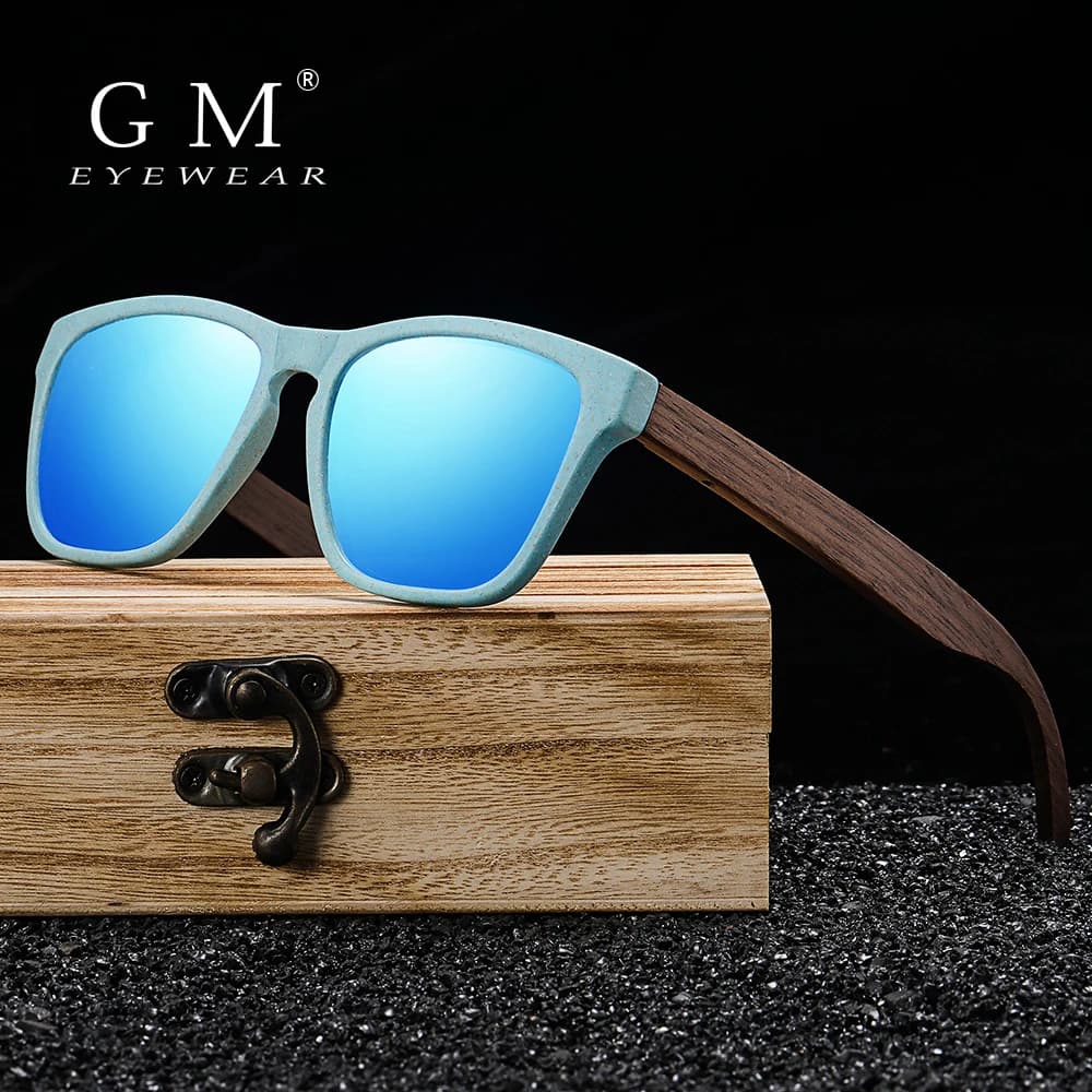 GM Polarized Wooden Straw Sunglasses With Walnut Temples for Women and Men Can Be Decomposed Natural Material paper box S7006