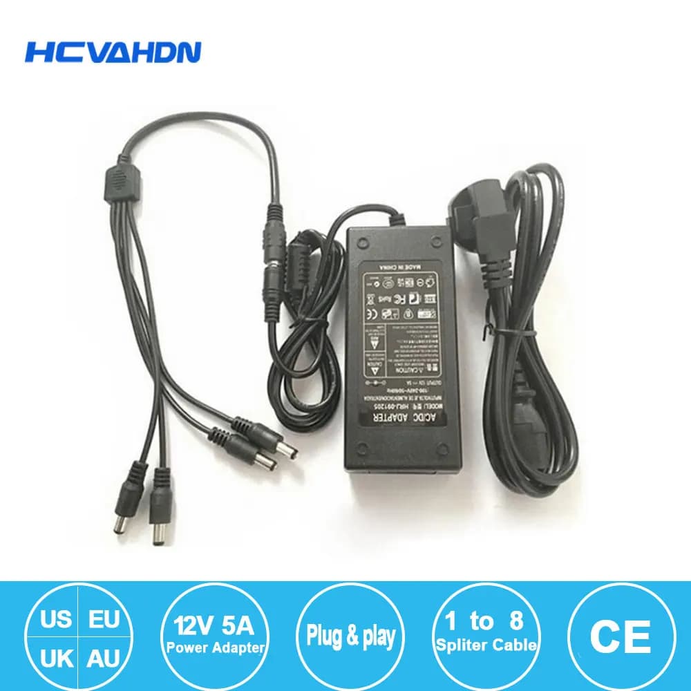 DC 12V 5A 4 Porte CCTV Adattatore CA Scatola di Alimentazione Per CCTV videocamera UK AU EU US Spina Adattatore Caricatore splitter esterno