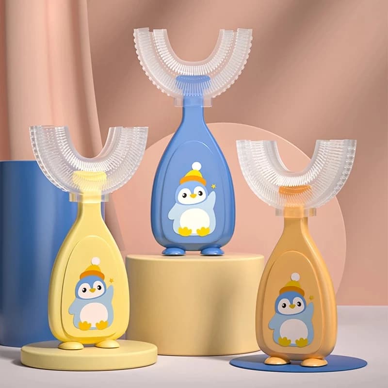Spazzolino da denti a forma di U per bambini da 360 gradi Massaggiagengive per la salute del bambino Spazzola per bambini in silicone morbido Denti per bambini Pulizia dell'igiene orale