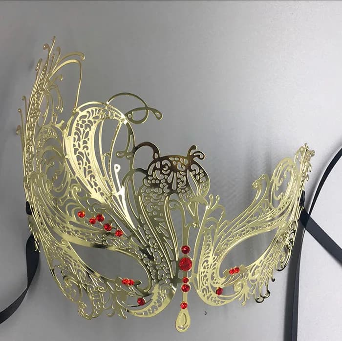 Maschera in Metallo Oro e Argento per Mascherata, Maschera per Performance, Copricapo