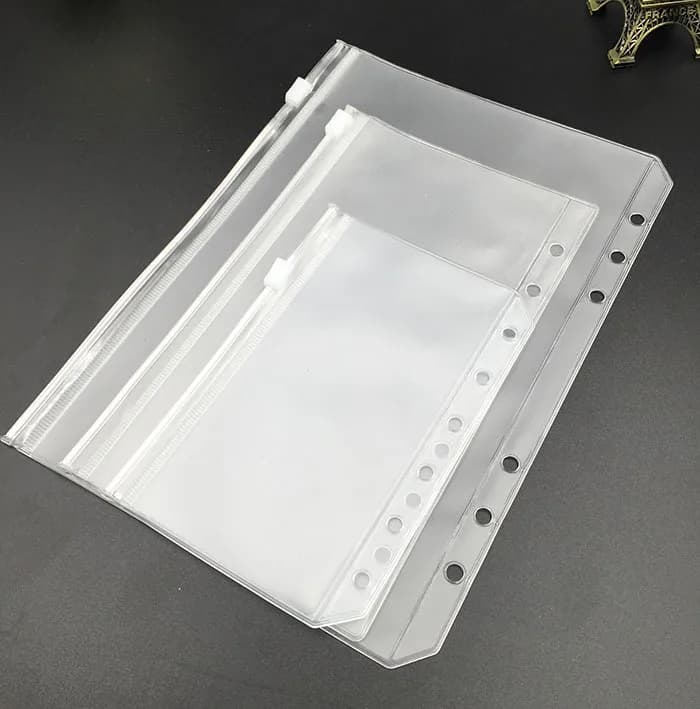 Cartelle con cerniera per raccoglitore A 5A6 A7 B5 A4 per raccoglitore per notebook a 6 anelli Borse trasparenti per archiviazione documenti a fogli mobili