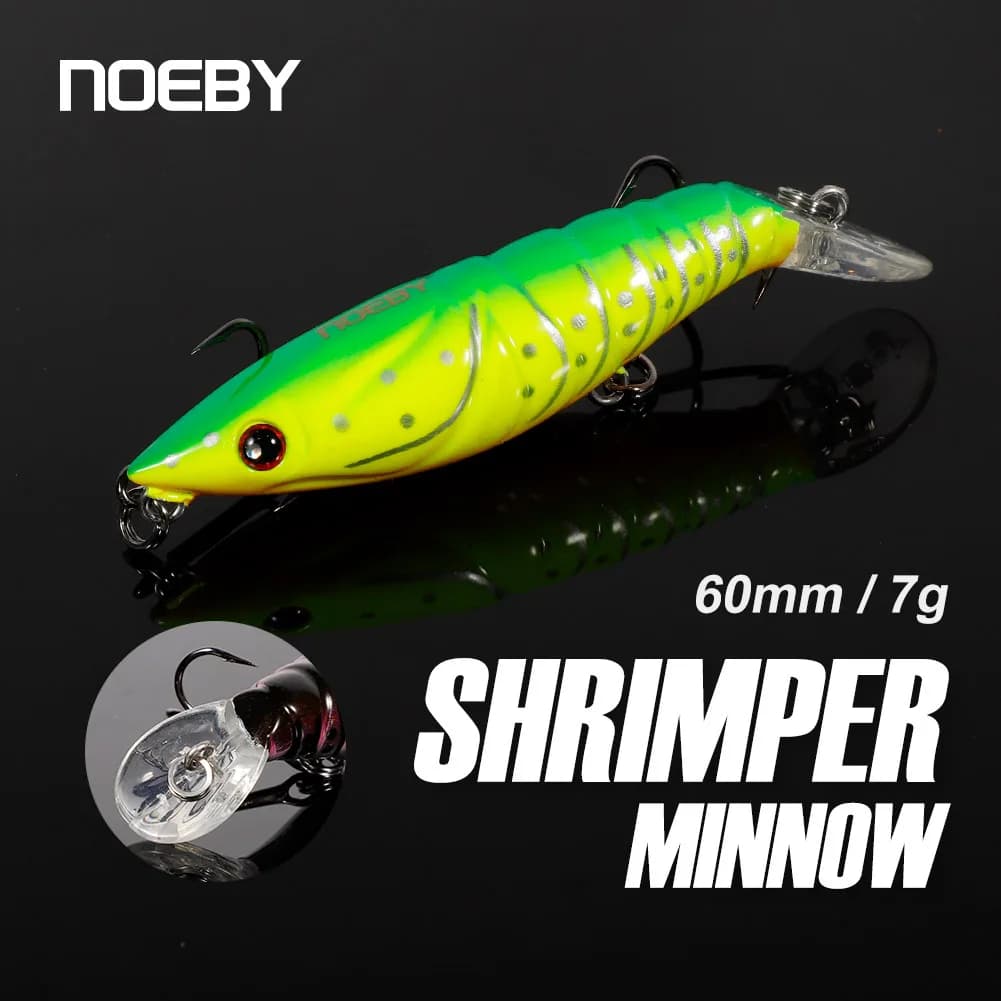 NOEBY-esche da pesca Minnow di gamberetti artificiali, Wobblers galleggianti, esche per luccio, branzino, pazzo Gamba, 60mm, 7g