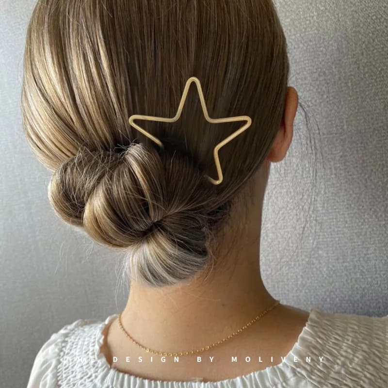 Bastone per capelli in metallo a forma di cuore a forma di stella semplice da donna carino oro opaco scava fuori fermaglio per capelli accessori geometrici per porta panini per capelli