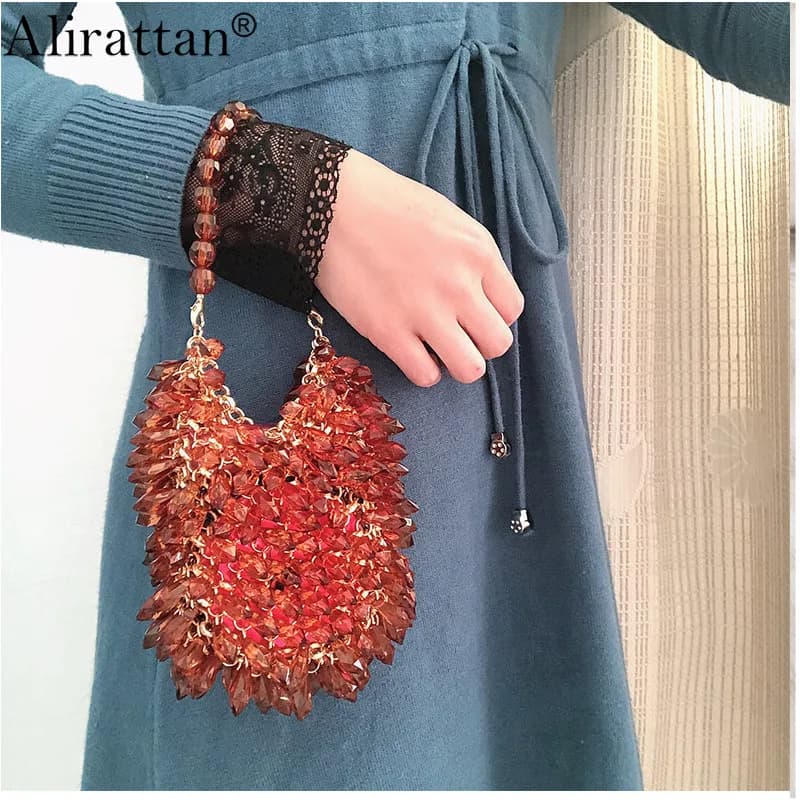 New Acrylic Evening Bag For Women 2026 Fashion Design Crystal Glass Bag Luxury Vintage Transparent Beaded Handbag