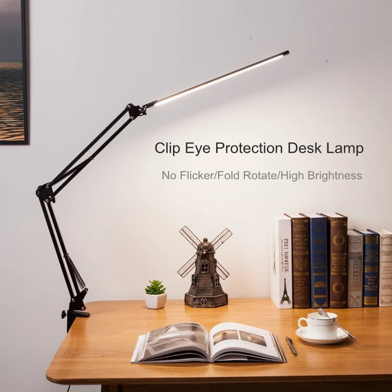 Nuovo LED In Metallo Pieghevole Lampada Da Tavolo di Clip sulla Luce Morsetto Lungo Braccio Lampada Da Tavolo Dimming 3 Colori Per Soggiorno lettura Del Computer Dell'ufficio