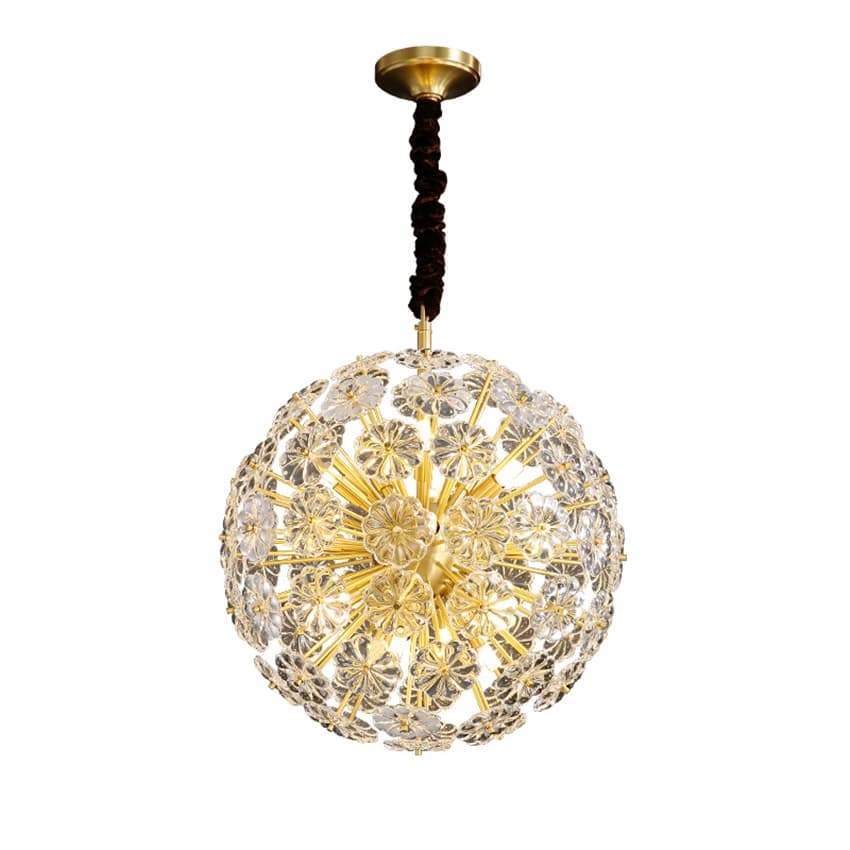 Lampade a sospensione postmoderne con sfera di fiore di cristallo, tutto in rame, lusso nordico, soggiorno, sala da pranzo, camera da letto, lampade a sospensione