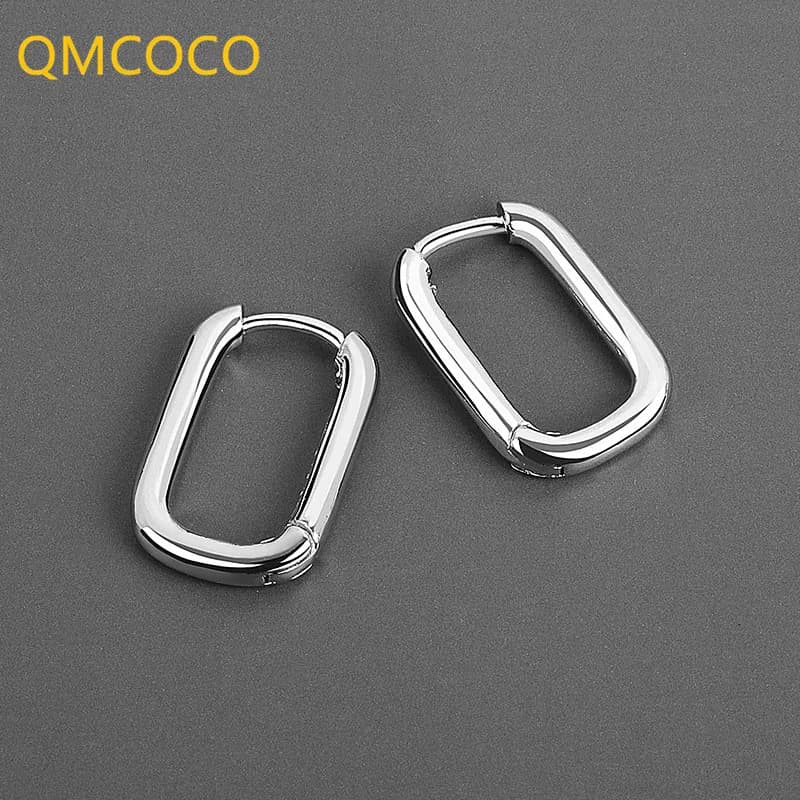 QMCOCO Silver Color Korean New Trendy O-Shape Square Earrings Temperament Simple Charm Elegant Jewelry Accessories
