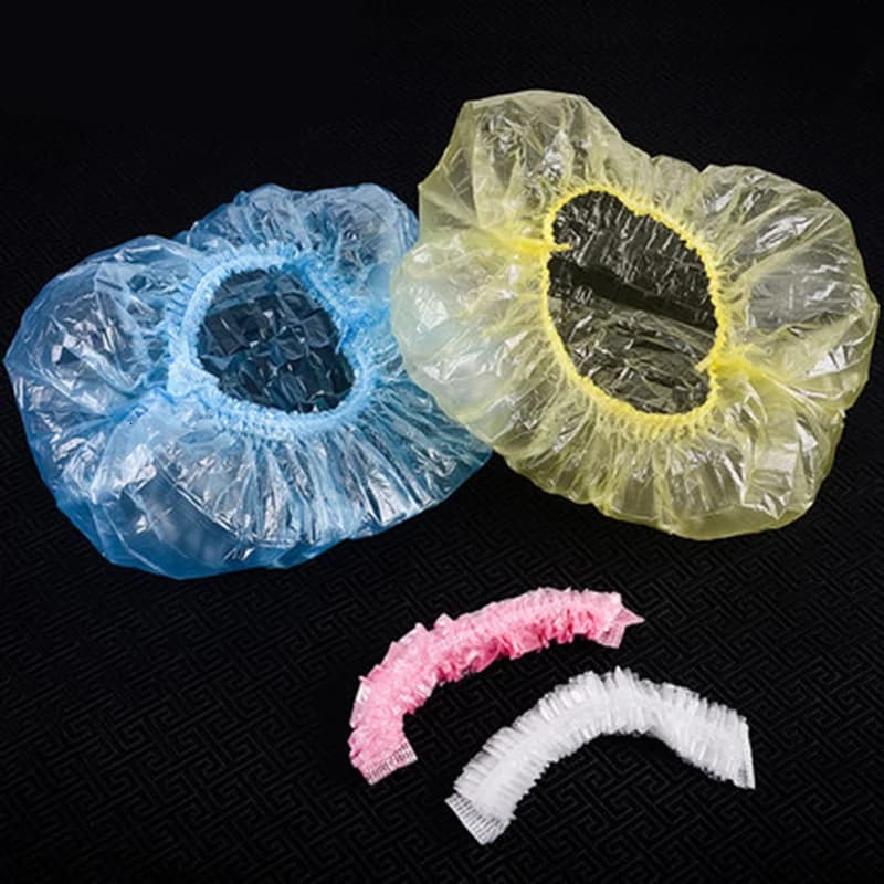 100 pz/lotto monouso cuffie da doccia cappello da bagno per Hotel barbiere salone asciugacapelli asciugatura elastico bagno doccia cappello capelli copertura