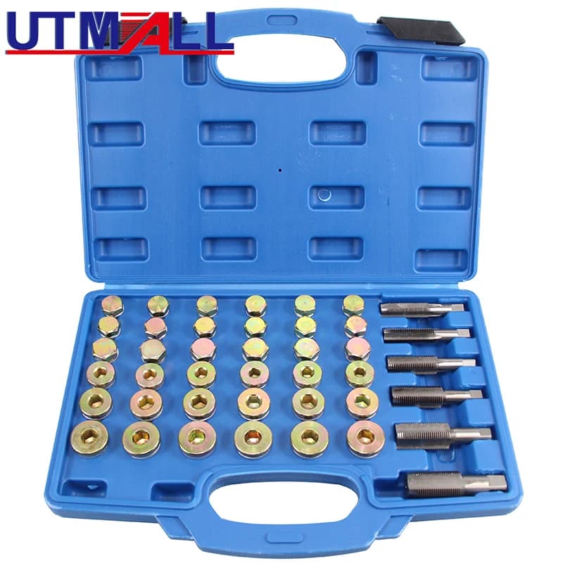 114PCS Oil Pan Drain Plug Repair Kit Thread Repair Tool Kit Drain Pans Automotive Rethreading Tools Kit M13 M15 M17 M20 M22
