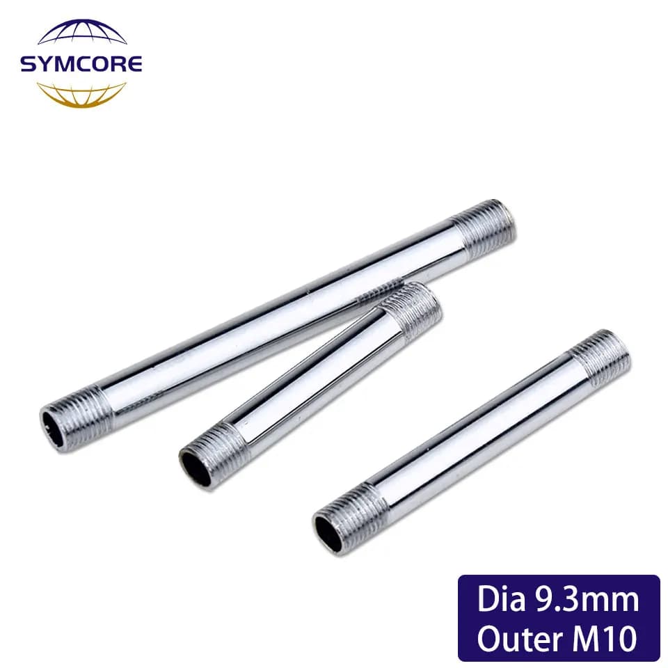 2pcs Dia 9.3 millimetri Due Denti Esterni M10 Tubo Dritto In Ferro Cromato Asta Dente Cavo Tubo di Terra Lampada Da Tavolo luce Tubo di Collegamento