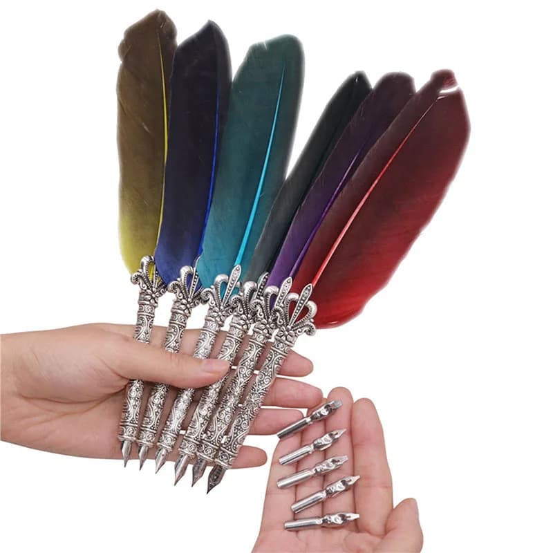1 Set English Calligraphy Feather Dip Pen Writing Stationery set Gift Box with 5 Nib Wedding Gift Quill Pen Fountain Pen New