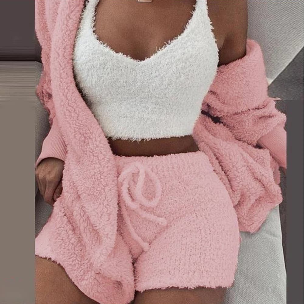 3 pezzi pigiama Set donna inverno Plus Size abito soffice velluto corallo peluche Set maglione senza maniche Lounge Pijama Mujer Sleepwear