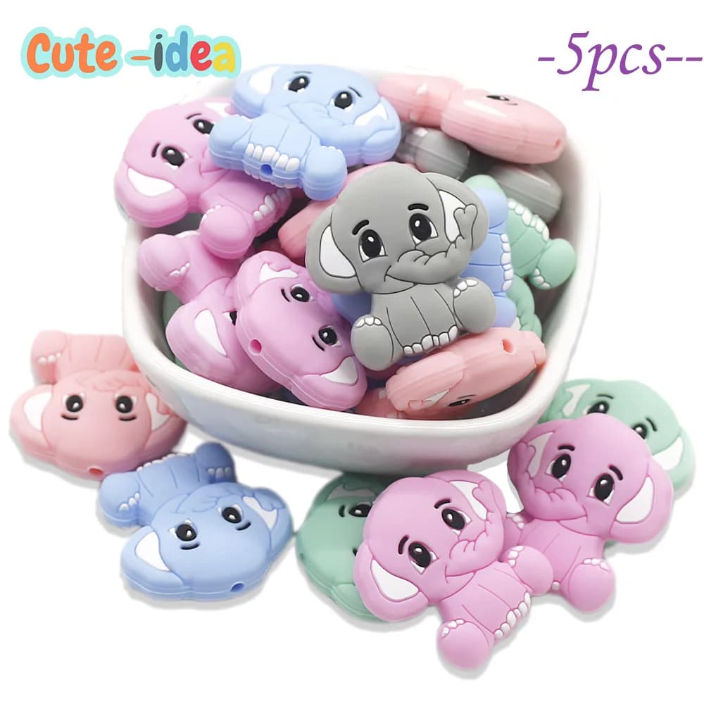 Cute-idea 5 pz Silicone Massaggiagengive Perline BPA Libero Mini Elefante Animale Perline FAI DA TE Dentizione Del Bambino Ciuccio Catena Giocattoli Regalo Articoli per bambini
