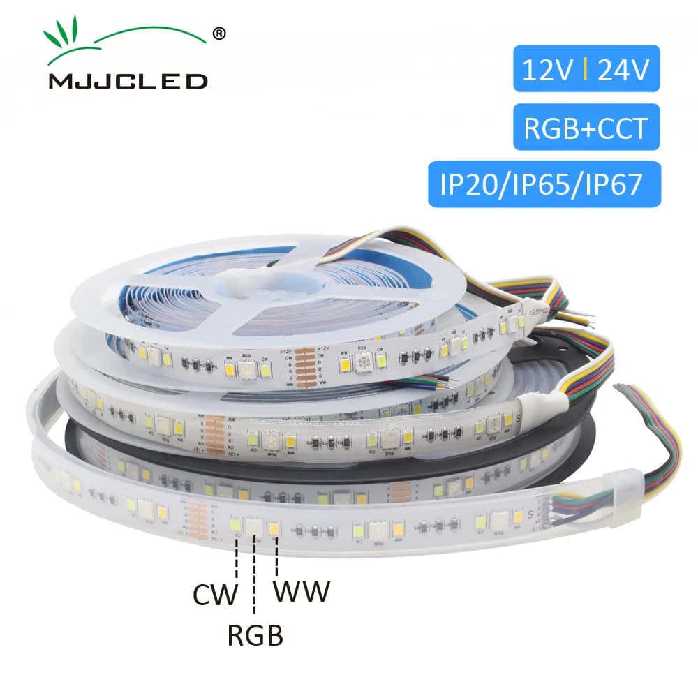 Striscia LED RGBCCT 12V 12MM PCB IP20 impermeabile IP65 RGB CCT LED 5M illuminazione soggiorno Decration SMD 5050 2835 nastro flessibile
