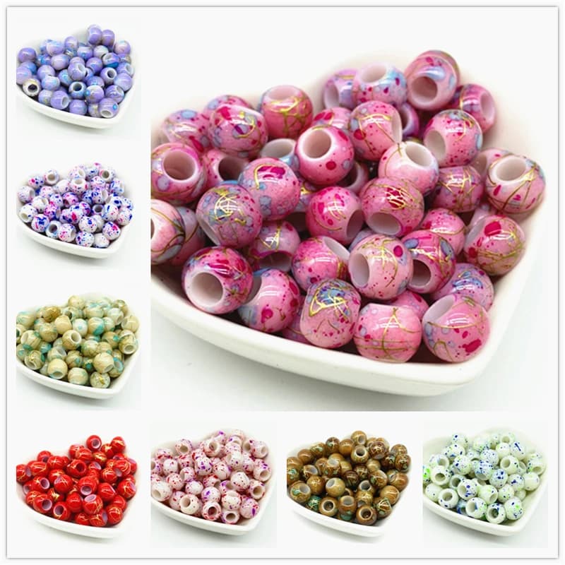 50 perline rotonde con foro grande da 10 mm per la creazione di gioielli, accessori fai da te