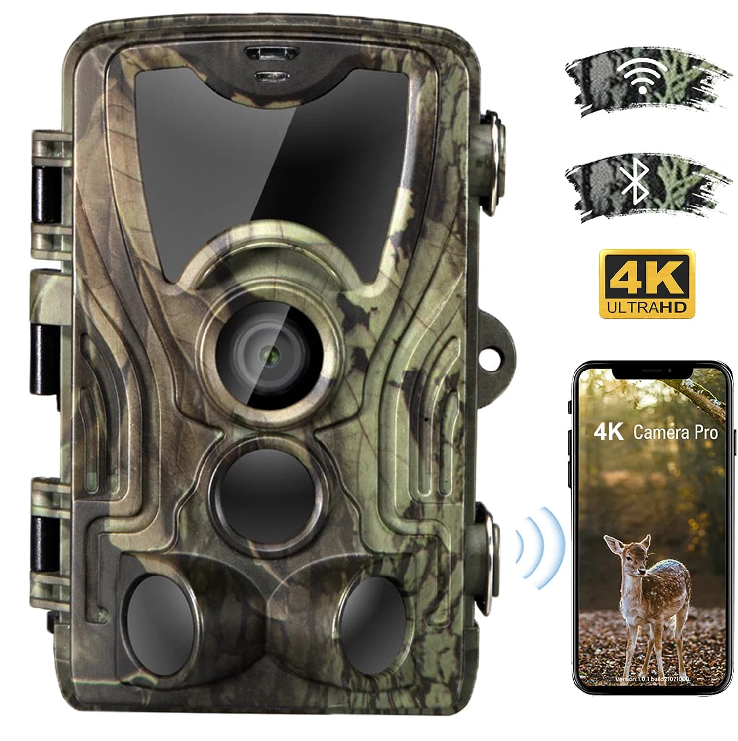 4K Video Live Hunt Trail Camera APP Control Bluetooth Wildlife Cameras Night Vision 30MP IP66 Photo Frames WIFI801PRO