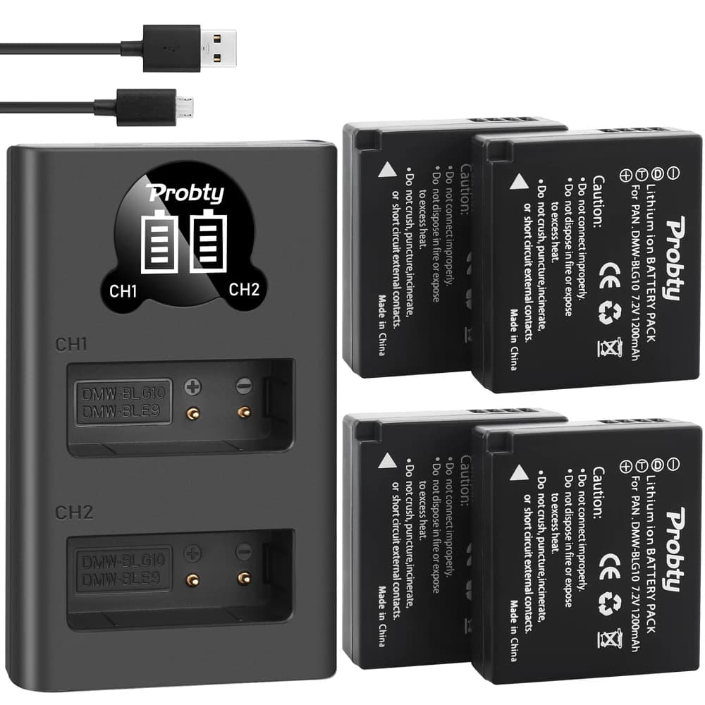 PROBTY DMW-BLG10 Batteria per fotocamera DMWBLG10 BLG10 DMW-BLE9 BPDC15 + LCD Caricatore doppio per Panasonic LUMIX GF5 GF6 GX7 LX100 GX80 GX85