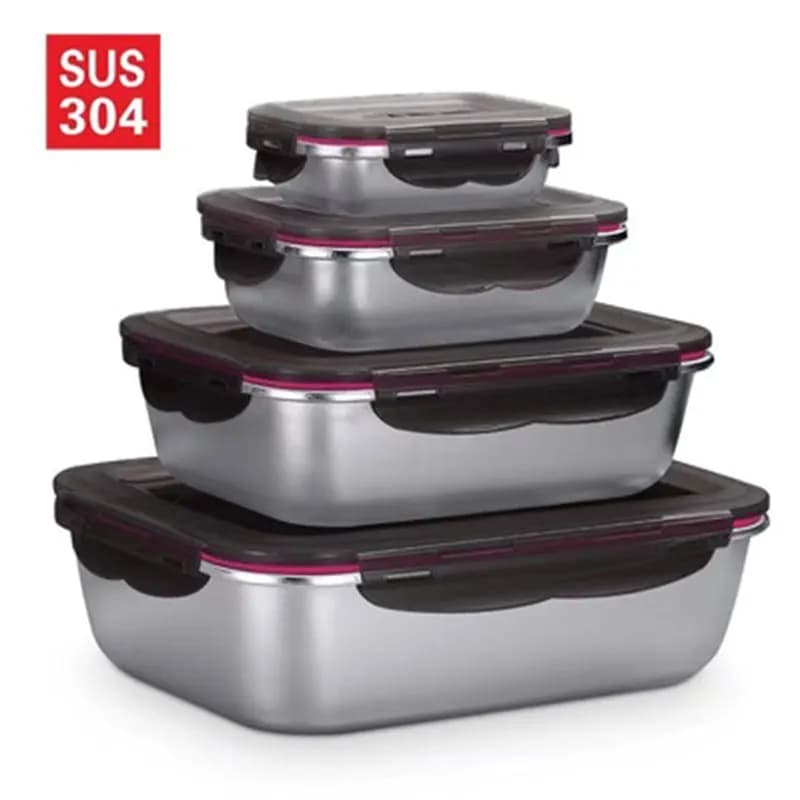 Scatola da picnic a prova di perdite in acciaio inossidabile 304 con coperchio Bento Box Contenitori per alimenti per bambini Bento Box per alimenti portatile