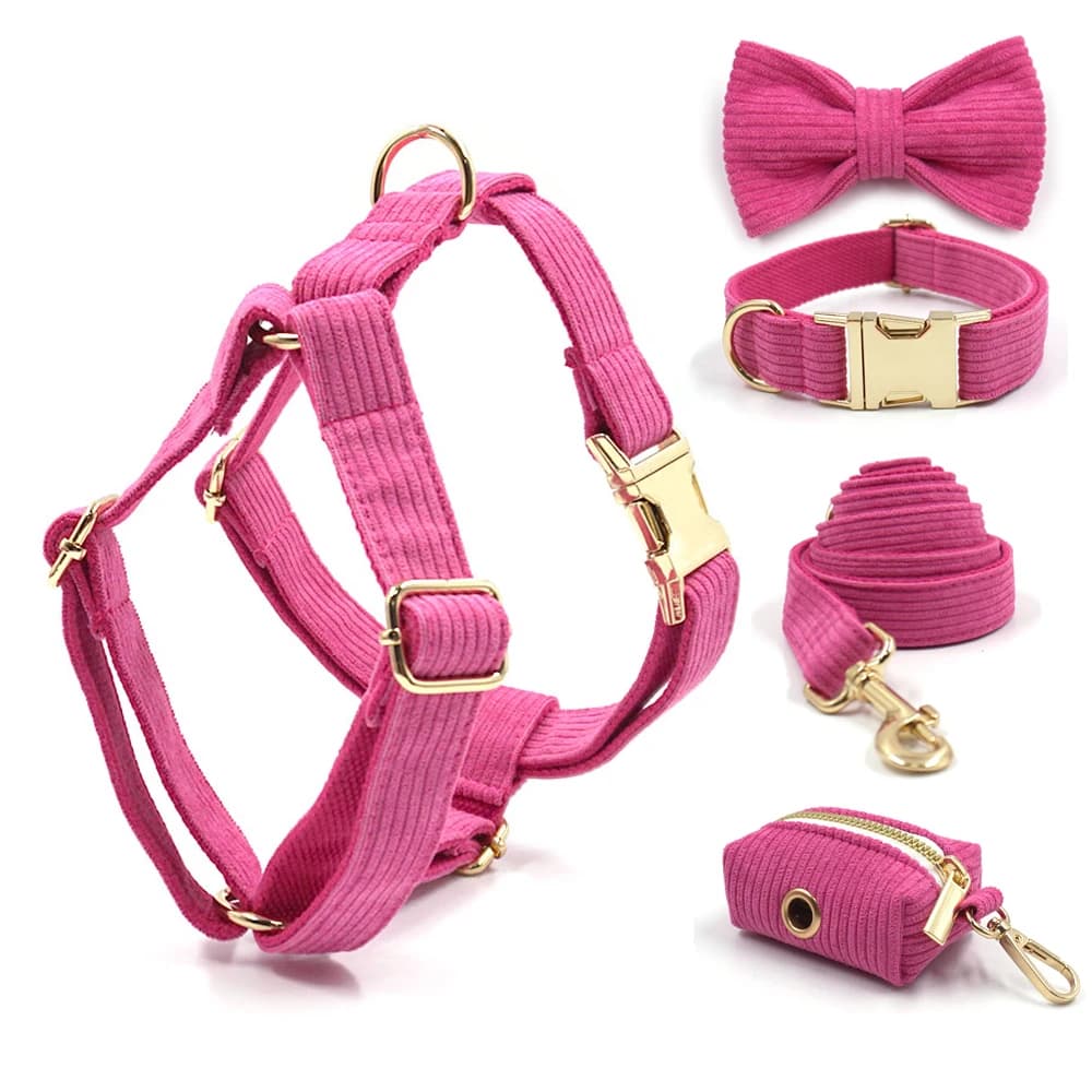 Pettorina per animali domestici di lusso per cani Collare per cani con papillon femminile magenta personalizzato Durevole completamente regolabile Set di guinzagli per collare per cuccioli carino