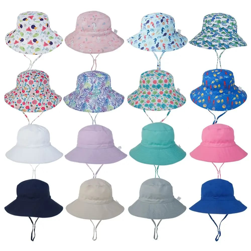 Girls Boys Outdoor Anti UV Beach Cap Summer Baby Sun Hat Swim Cap Baby Fisherman's cap for kids with adjustable chin strap 0-8 years
