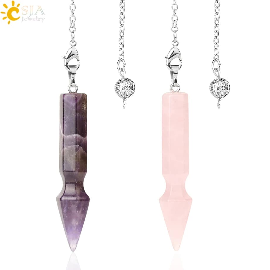 CSJA Pendoli in Pietra Naturale per Rabdomanzia Divinazione Spirituale Reiki Ciondolo in Cristallo Quarzo Rosa Ametista Pendolo G611