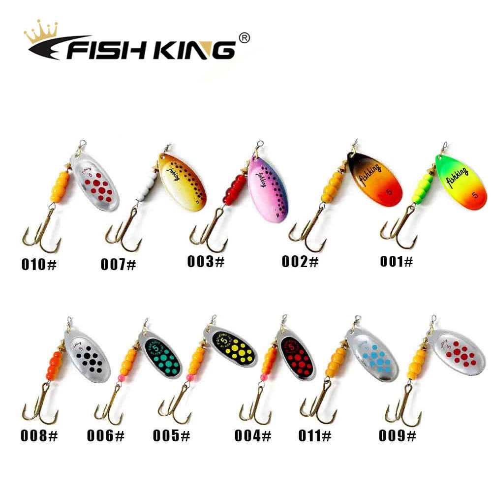FISH KING 1 pz nuovo richiamo di pesca in metallo 3.2g 4.3g 6.1g 9.6g 13.6g Spinner Bait esche dure affilato triplo gancio attrezzatura da pesca