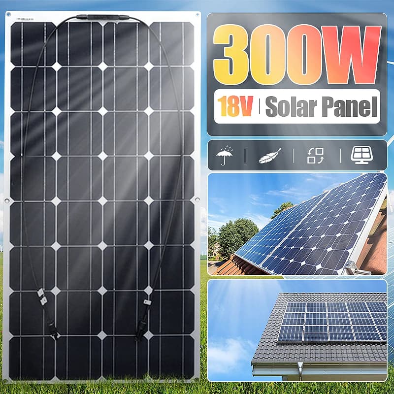 18V 300W Solar Panel PET Flexible Solar Power Charger Boat RV Camping Car Battery Solar Cell Panel Kit Energy Charge Systems 18V