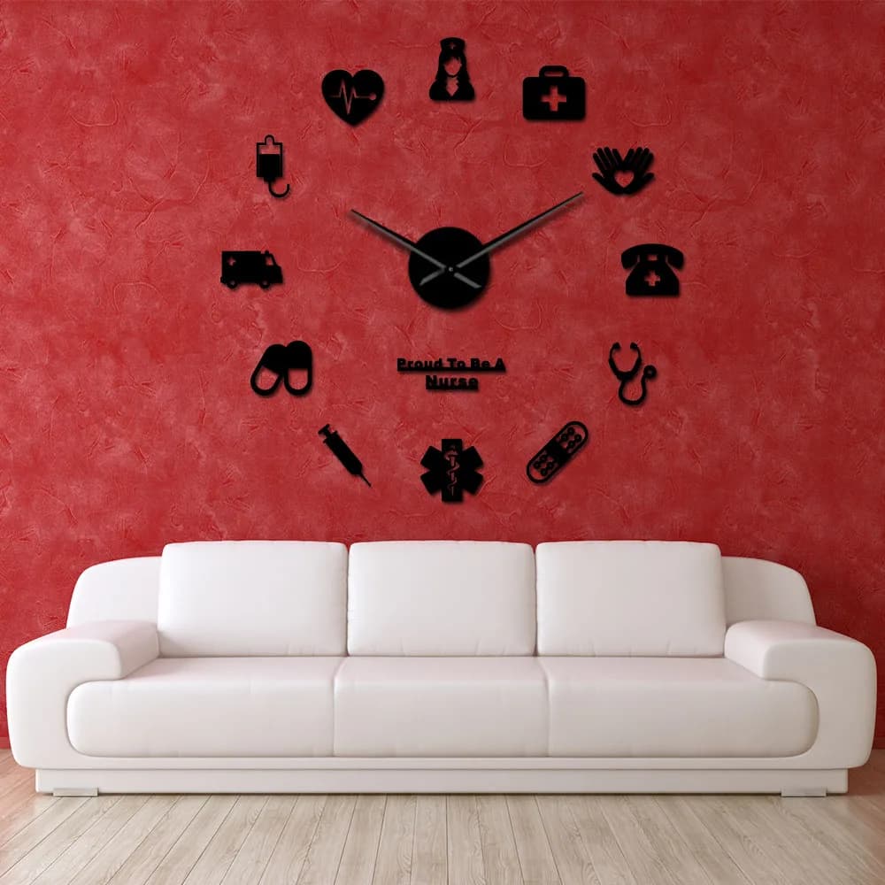 Orgoglioso di essere un'infermiera Kit medico e infermiera Orologio da parete grande fai-da-te Ufficio medico Ospedale Decorazione artistica da parete Orologio a lancette lunghe Orologio da parete