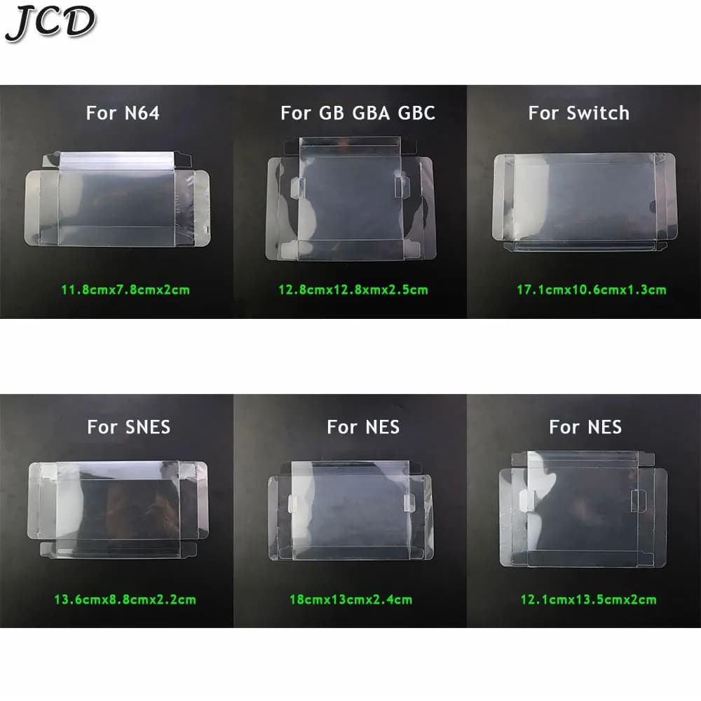 JCD 1 pezzo custodia protettiva in plastica PET trasparente per SNES Game box per GB GBA GBC Switch per N64 NES Games Cartridge Box