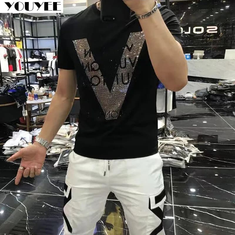 T-shirt abiti firmati uomo cotone mercerizzato modello a forma di V strass Top 2022 nuovo uomo Street Fashion Style abbigliamento uomo