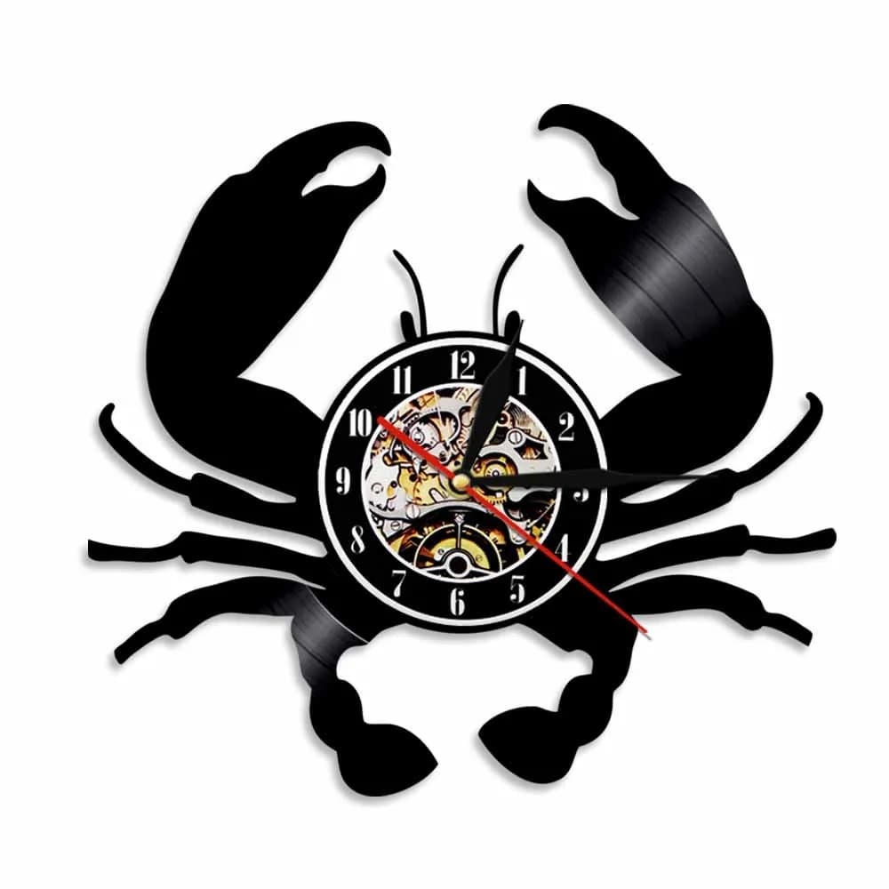 Clock from Parete to Forma di Granchio Marino, Clock from Parete in Vinile to Tema Frutti di Mare, Wall Decoration for Restaurant, Gift