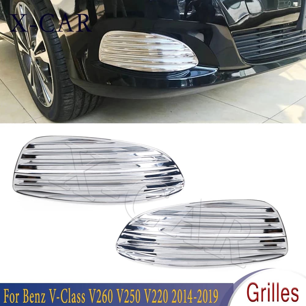 2PCS Paraurti Anteriore Della Luce di Nebbia Lampada Chrome Trim Griglia Adesivo di Copertura Per Mercedes-Benz V-CLASS V260 V250 V220 2014 2015 2016-2018