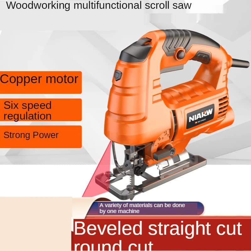 220 V Multifunction Portable Electric Tool for Curved Skiers. Small domestic electric sawer for cutting wood and cutting board