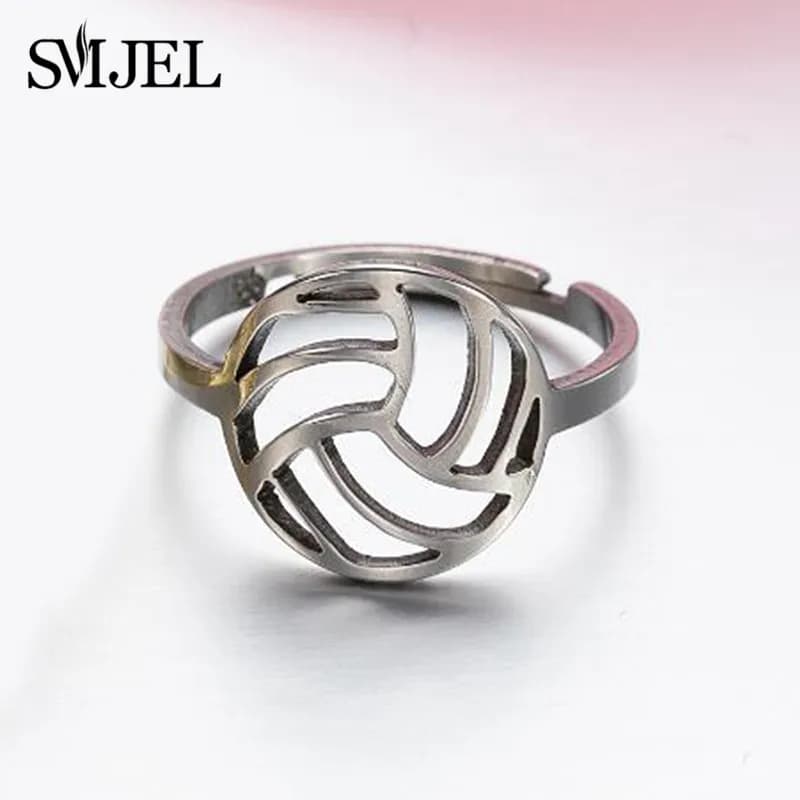 Anelli alla Moda a Tema Pallavolo per Uomo e Donna, Gioielli Sportivi con Ciondolo a Forma di Palla, Regali per Appassionati e Allenatori di Pallavolo, Anelli con Mappa del Mondo in Acciaio