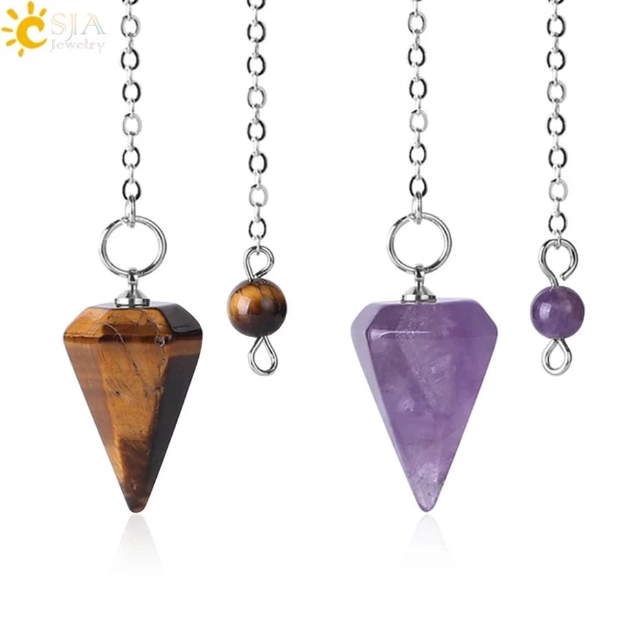 CSJA Reiki Guarigione Penduli Radiestesia Pietre Naturali Ciondolo Amuleto Pendolo di Cristallo per Uomini Donne Penduli di Piccole Dimensioni F366