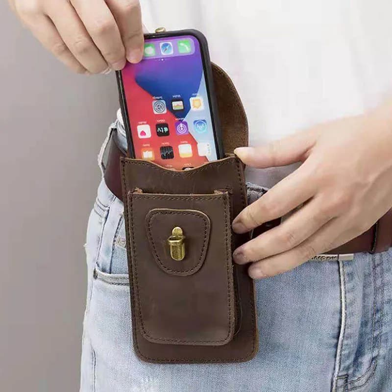 Luufan marsupio da uomo in vera pelle Casual pelle bovina moda piccolo gancio marsupio marsupio portasigarette 6.7 "custodia per telefono